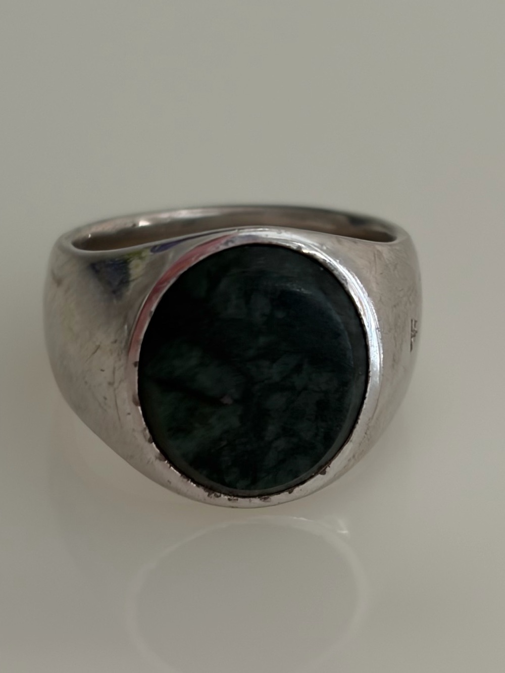 Tom Wood Oval Green Marble Sterling Silver Signet Ring